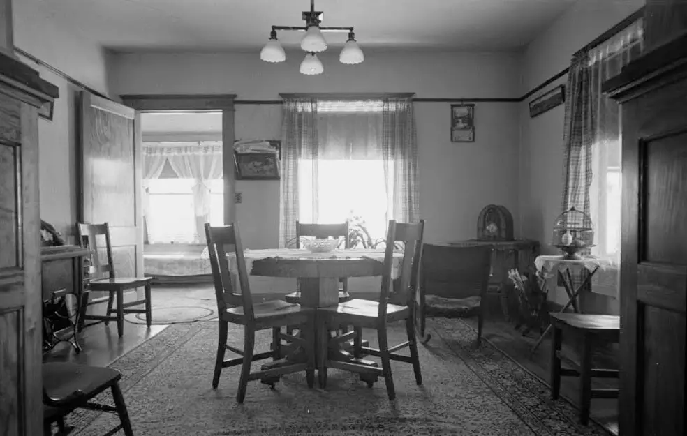 black and white photo of living room