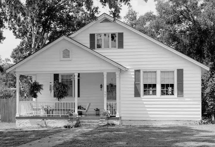 black and white photo of mid century home