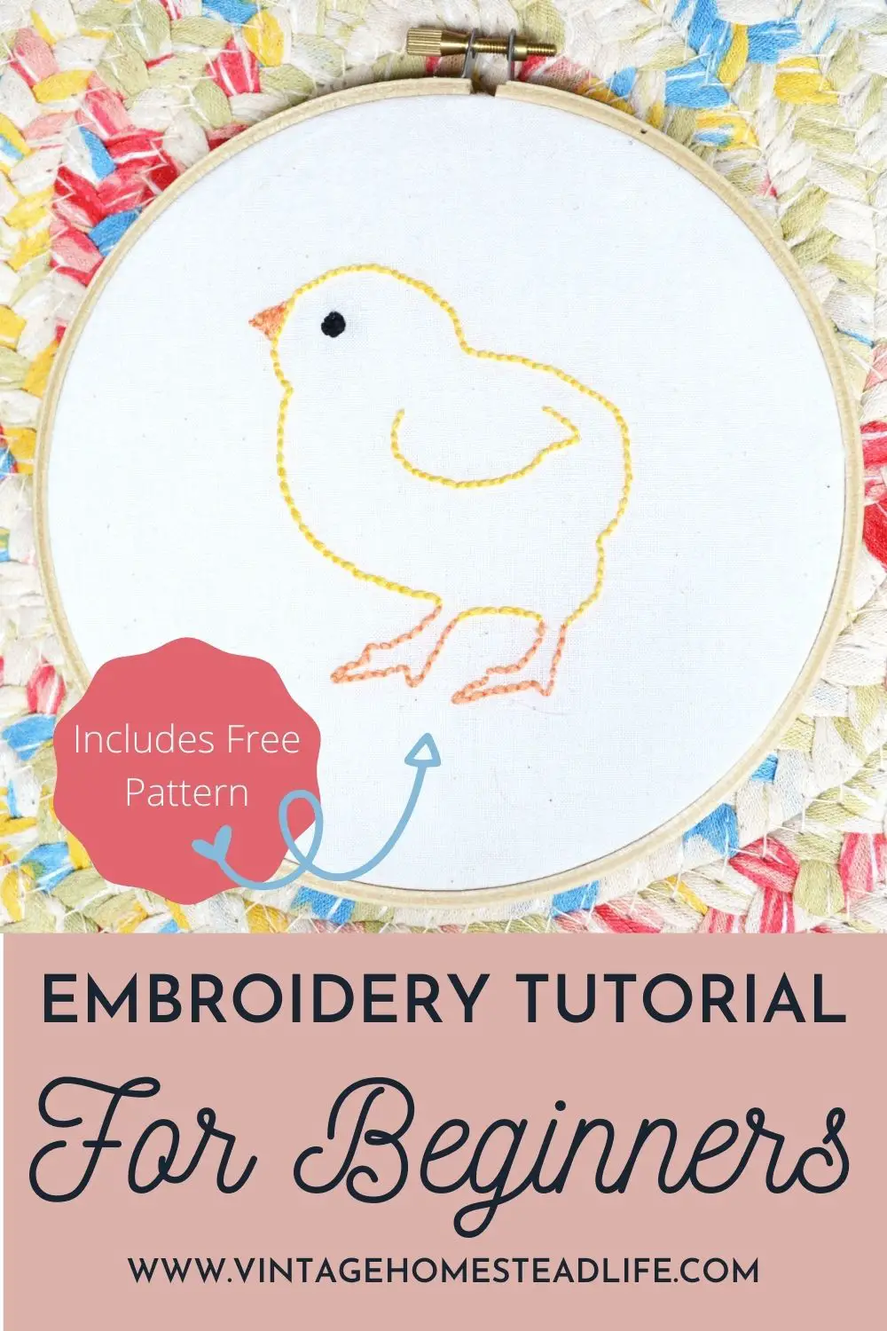 Embroidery is a beginner friendly craft to learn. This tutorial includes a free pattern of this adorable little chick!