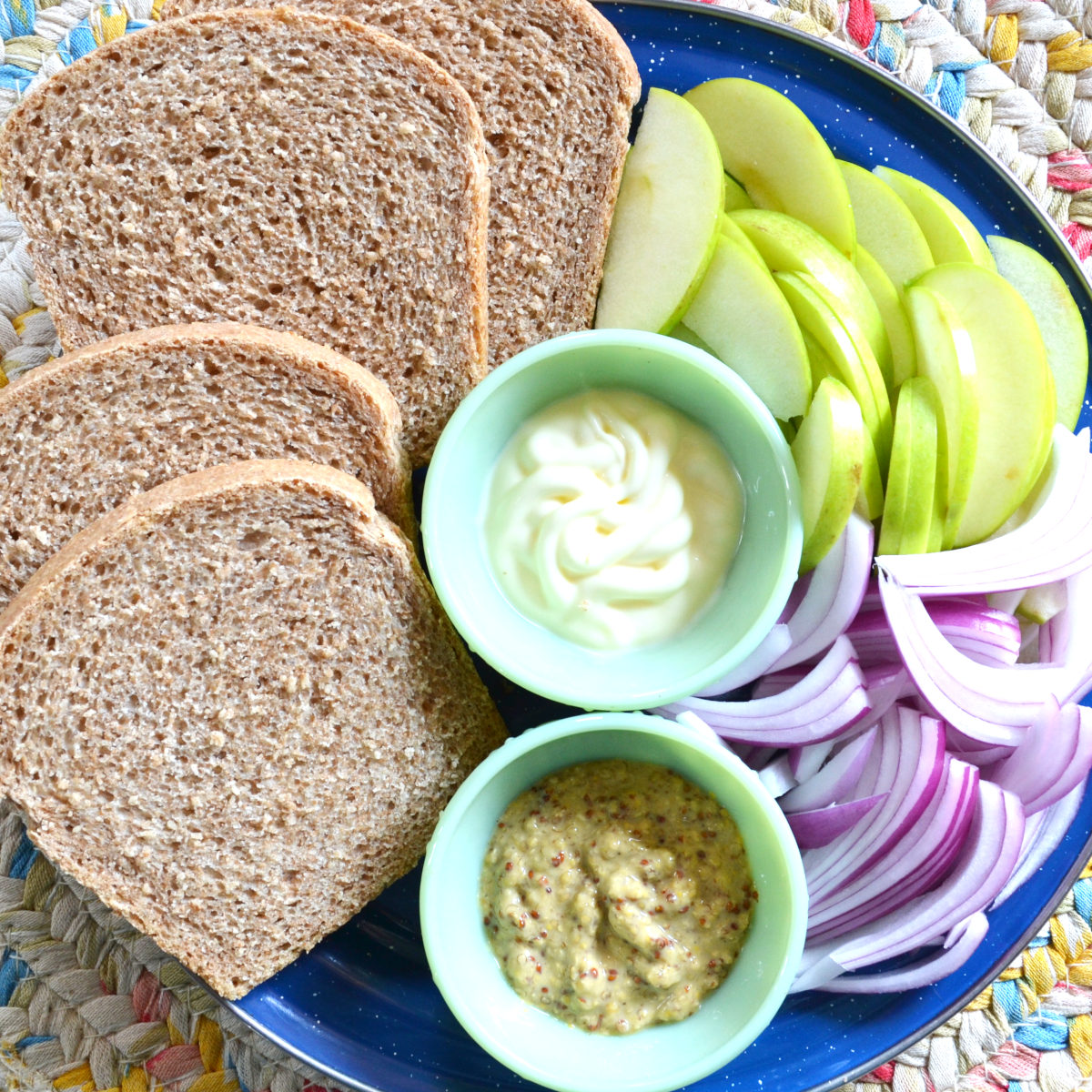 turkey and apple sandwich ingredients on a plate