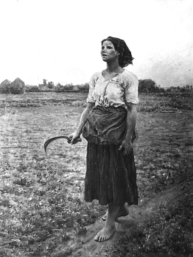 vintage painting of woman harvesting