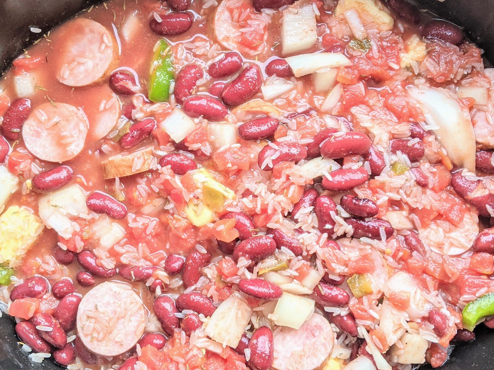 ingredients for red beans and rice in slow cooker
