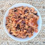 top view of red beans and rice in bowl