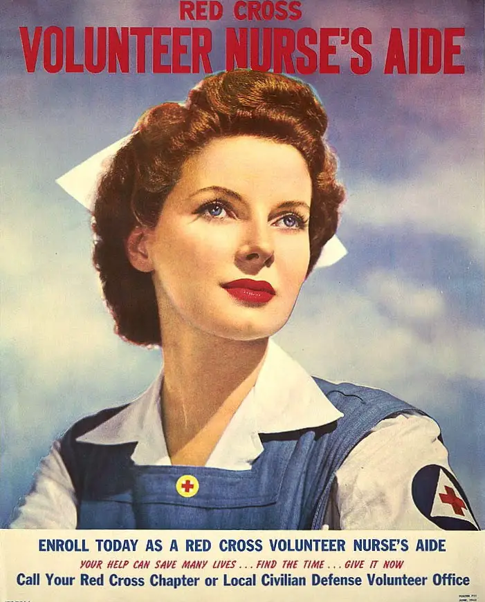 WWII woman red cross vintage poster