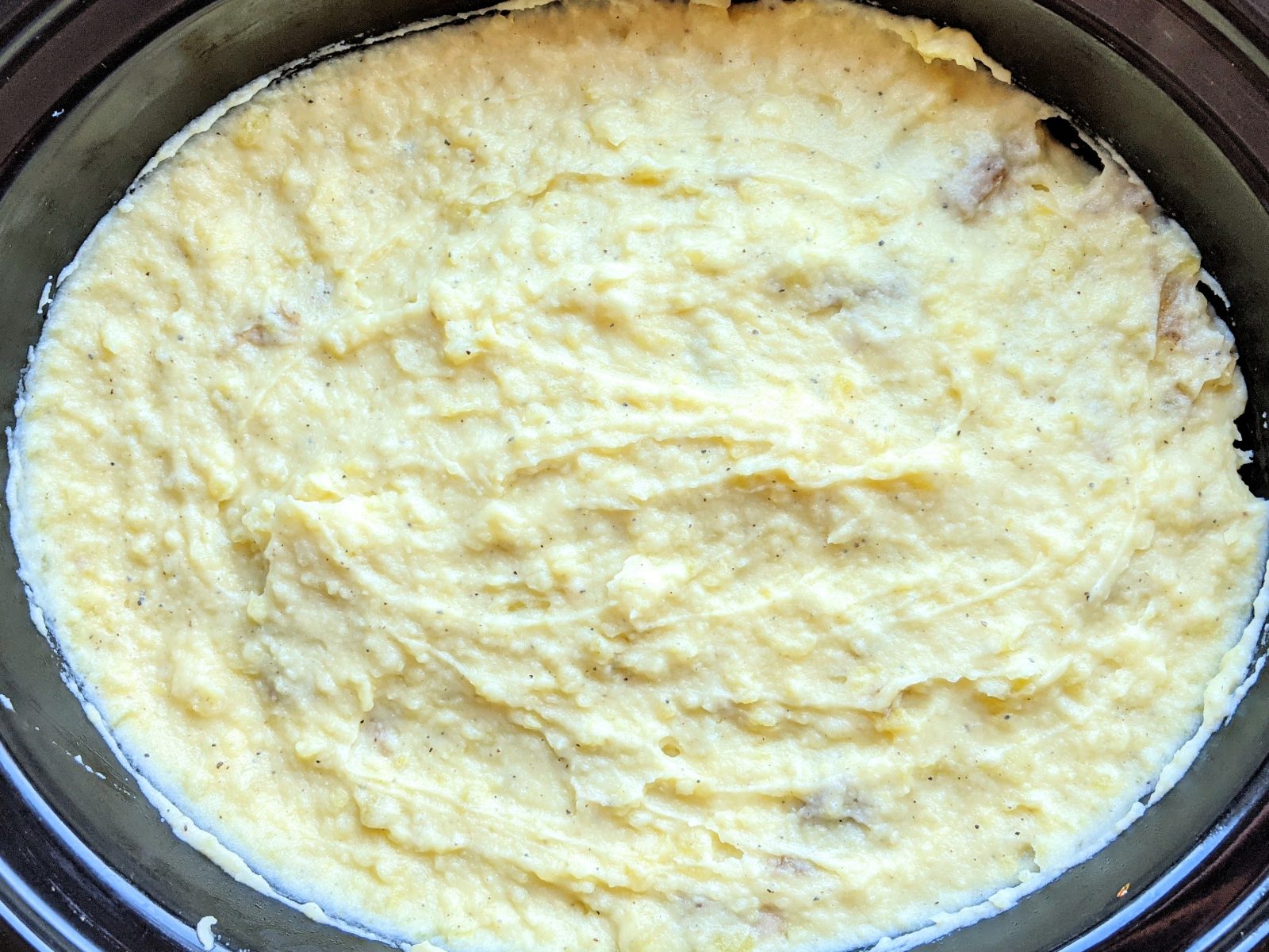 mashed potatoes on top of shepherd's pie in crock pot