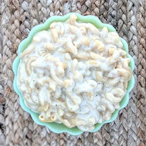 top view of creamy mac and cheese