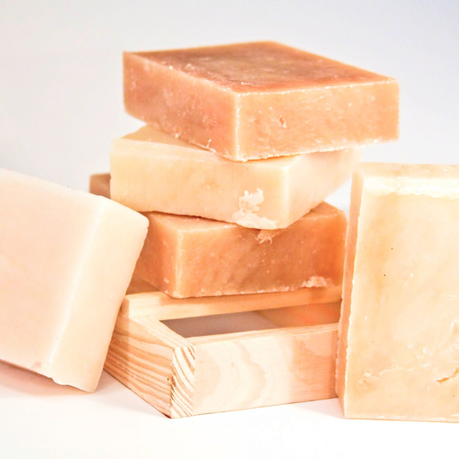 stack of light tan and dark tan homemade soaps