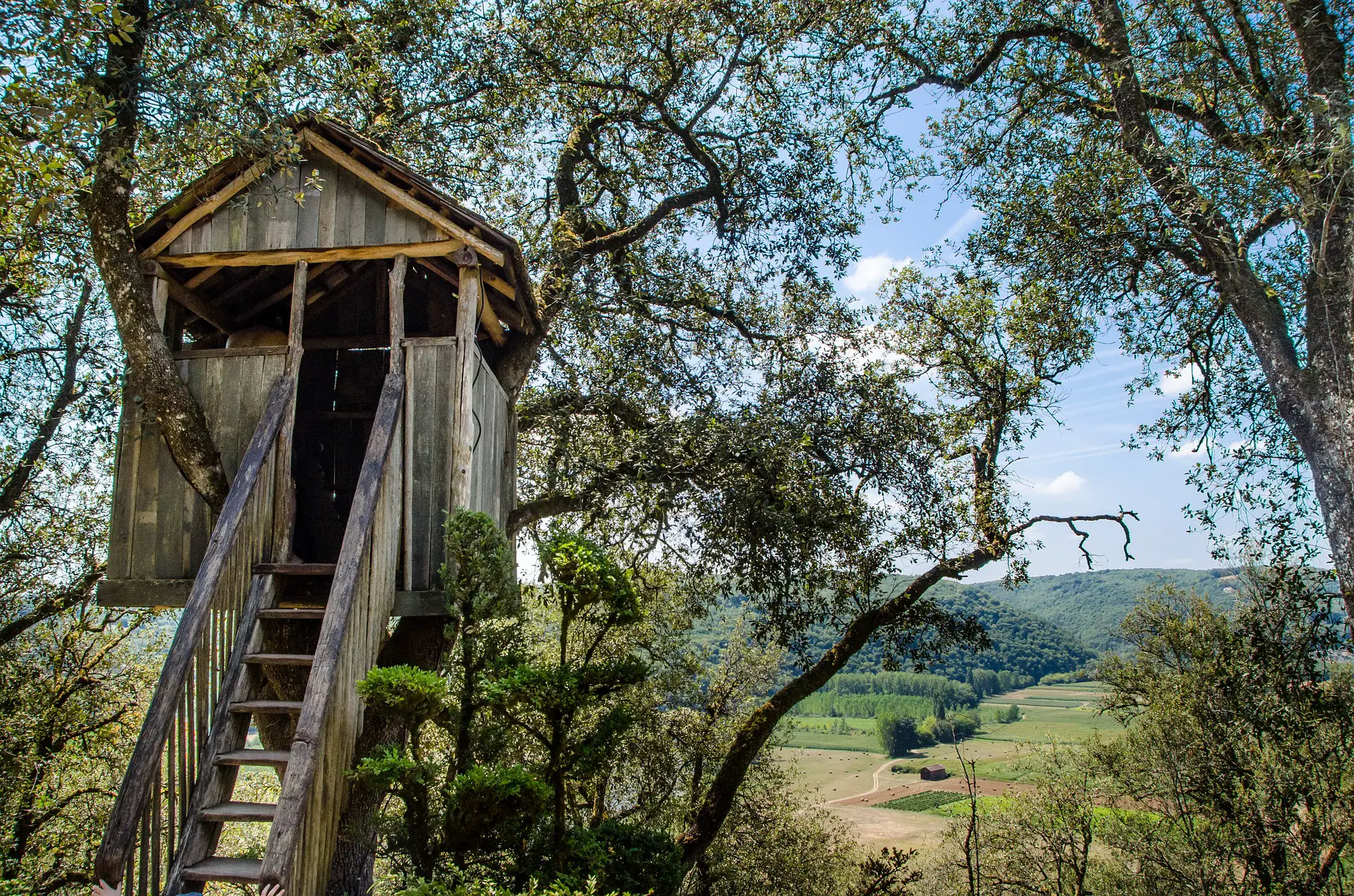 tree house with mountains in background